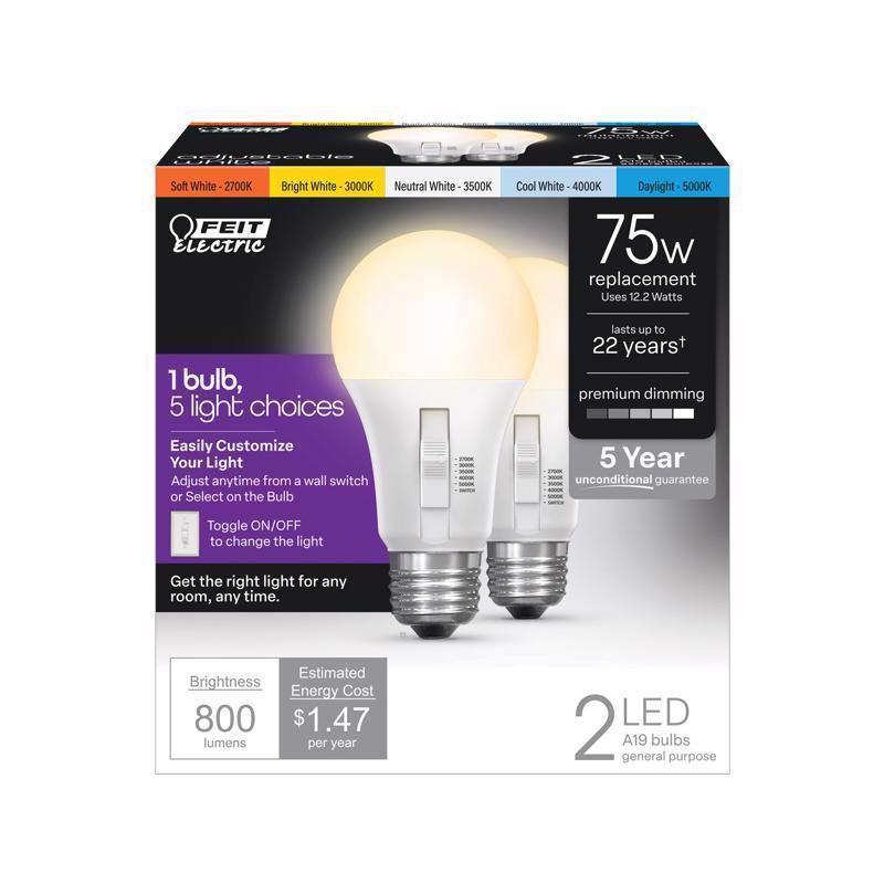 Feit Electric A19 E26 LED Dimmable Color Changing Bulb 2-Pack