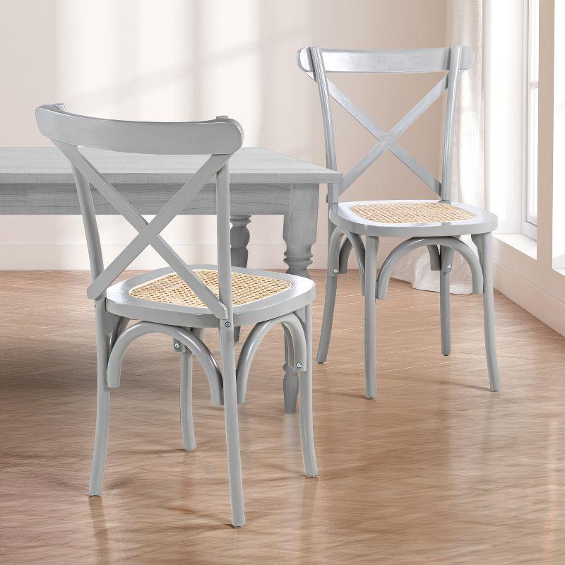 Cassis Classic Traditional X-Back Wood Rattan Dining Chair, Gray/Natural (Set of 2) - JONATHAN Y