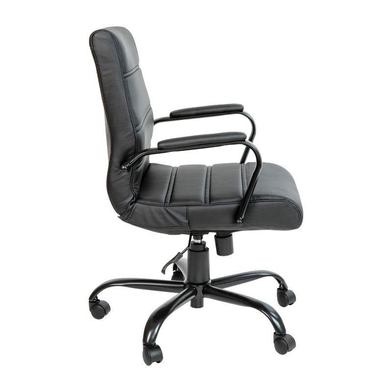 Modern Mid-Back Black LeatherSoft Swivel Executive Chair with Metal Arms