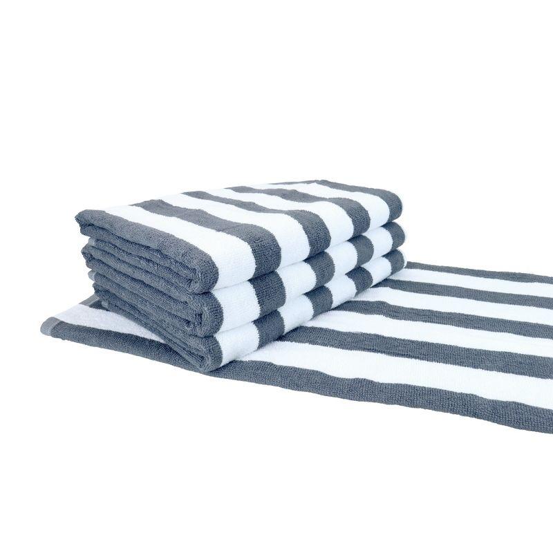 Arkwright Cali-Cabana Striped 100% Cotton Beach Towels (4-Pack), 30x60 in. - Grey