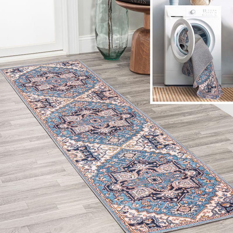 Cirali Bohemian Blue/Beige Medallion 2x8 Washable Runner Rug