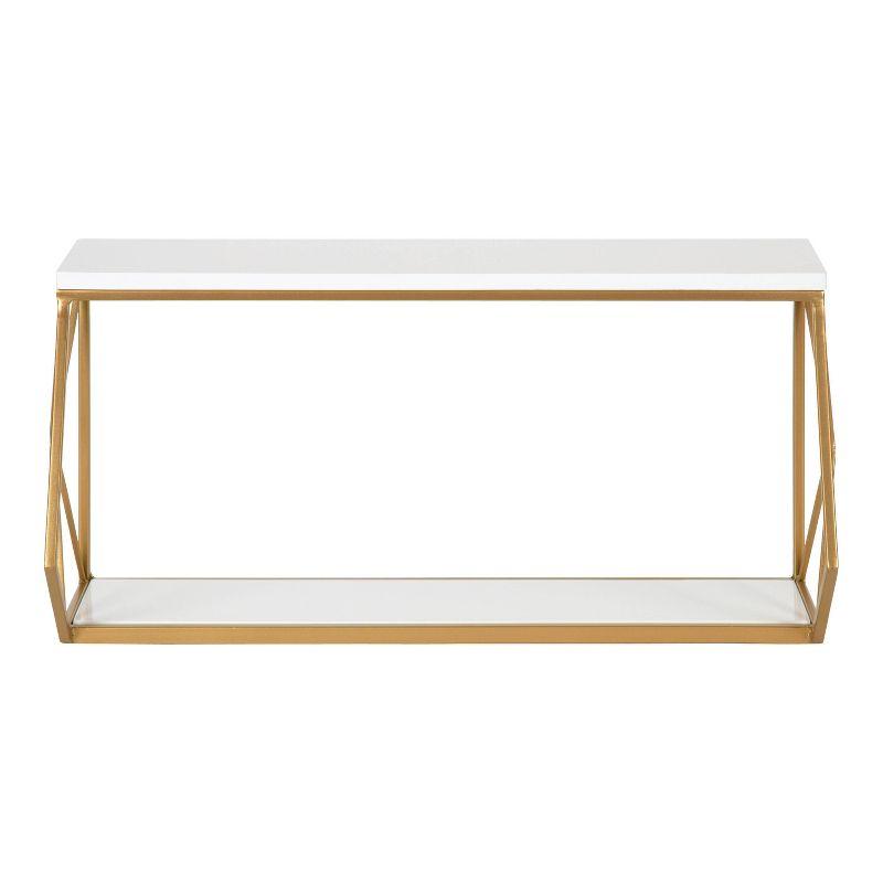 24.5" White and Gold Metal Geometric Wall Shelf