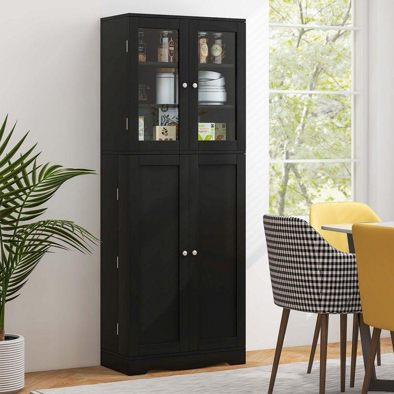 Costway 63.5" Tall Kitchen Pantry Storage Cabinet with Glass Door Storage Shelves Black/White