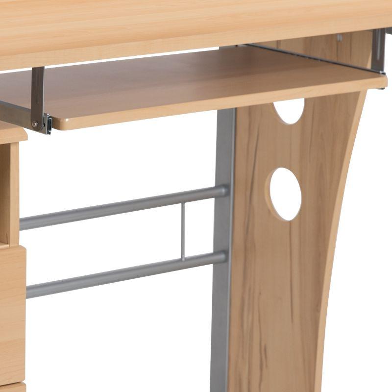 Emma and Oliver Maple Desk with Three Drawer Single Pedestal and Pull-Out Keyboard Tray