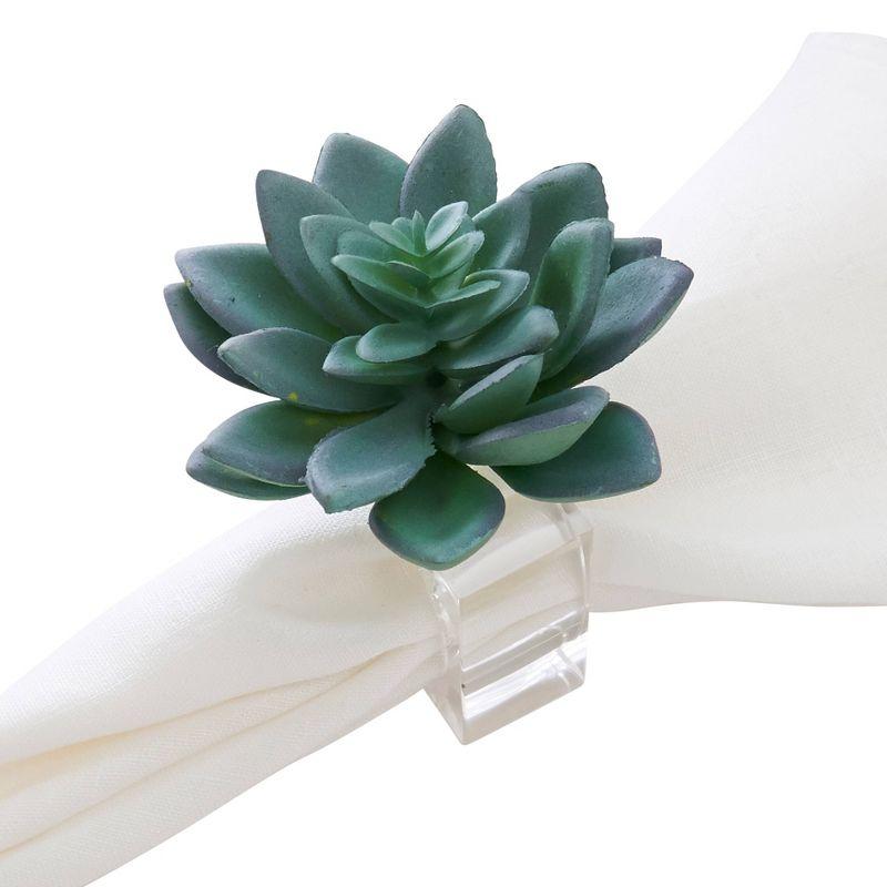 4pk Plastic Succulent Napkin Rings - Saro Lifestyle: Aqua Blue Acrylic, Pressed Molded, Cloth Napkin Holders, Set of 4