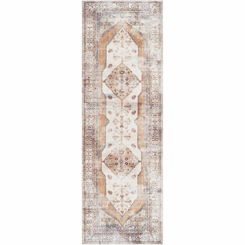 Arncliffe Tan and Light Gray Washable Polyester Runner Rug