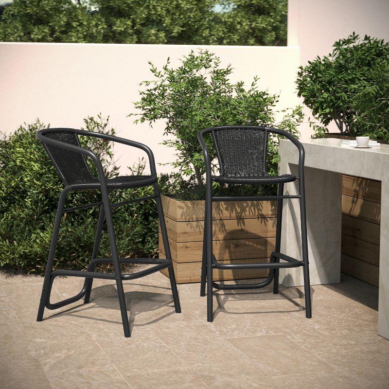 Lila Commercial Indoor-Outdoor Rattan Restaurant Barstool with Aluminum Frame