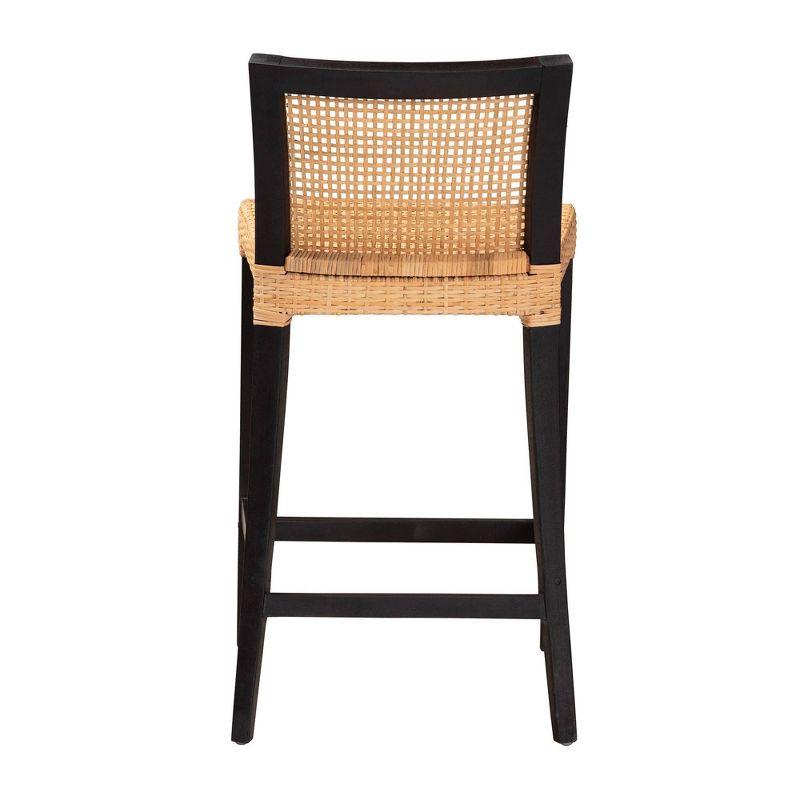 Baxton Studio Lingga Mahogany Wood and Natural Rattan Counter Height Barstool Dark Brown/Natural Brown: Fixed Height, No Assembly Required