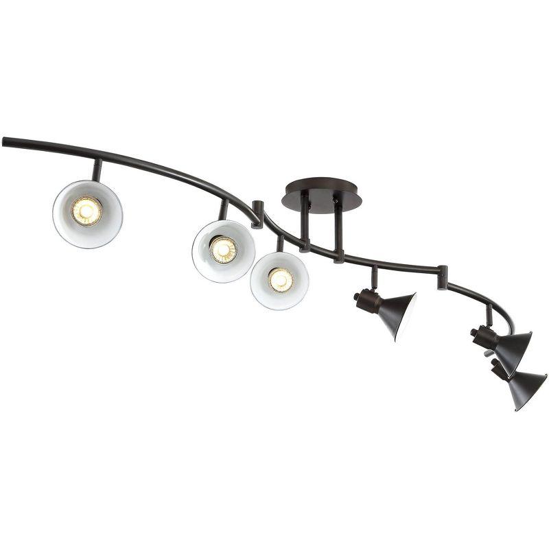 Pro Track Rhodes 6-Head LED Ceiling Track Light Fixture Kit Spot Light GU10 Brown Bronze Hood Metal Farmhouse Rustic Kitchen Bathroom 62" Wide