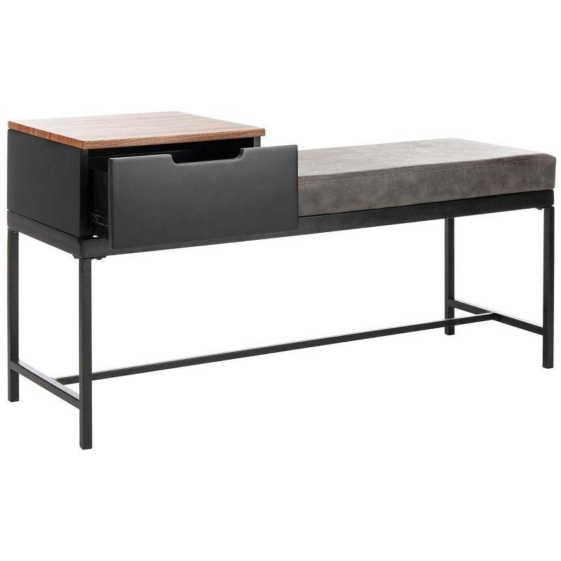 Maruka Light Brown and Black Wood Storage Bench