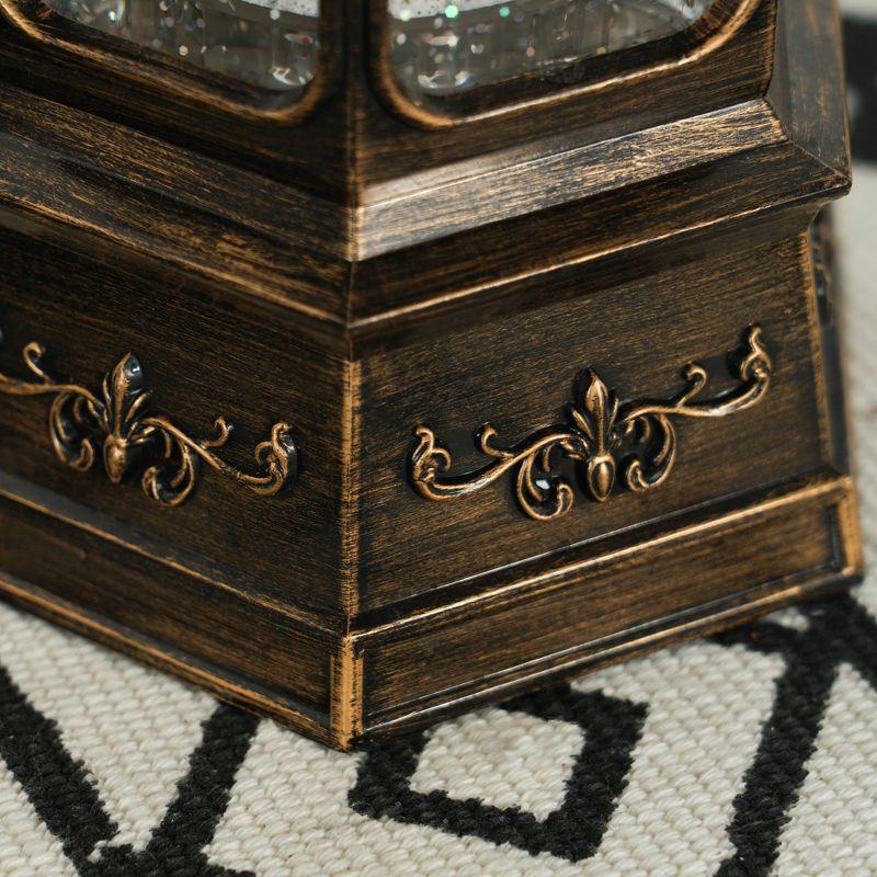 HOMCOM Christmas Snow Globe Lantern with Music and Lights, Musical Snow Globe with Swirling Glitter, Battery Operated Christmas Decoration, Bronze