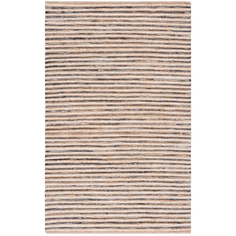 Natural and Navy Handwoven Cotton Striped 4' x 6' Rug