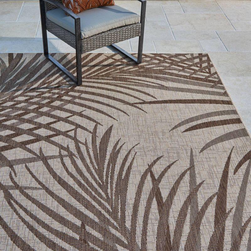 Gertmenian 6'5"x9'6" Paseo Paume Woven Indoor/Outdoor Accent Rug Brown: Machine Made, Botanical Pattern, Hose Clean