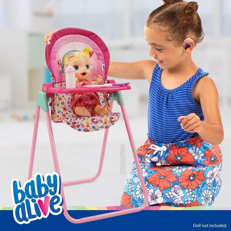 Baby Alive Doll Highchair Set - Pink & Rainbow - 6 Pieces, Fits Dolls Up to 24"
