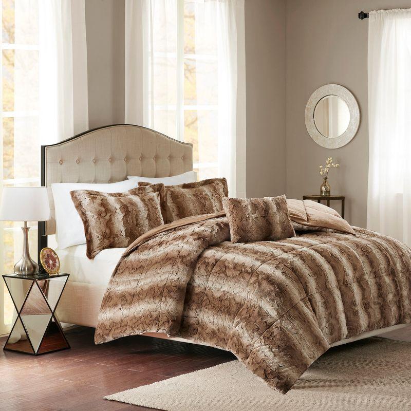 Tan Faux Fur Down Alternative Comforter Set