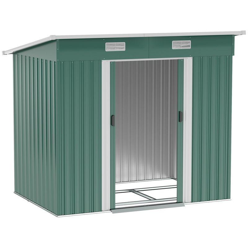 Outsunny 7' x 4' Metal Outdoor Storage Shed, Garden Utility Tool House with Double Lockable Doors for Backyard, Patio, Lawn, Garage, Dark Green