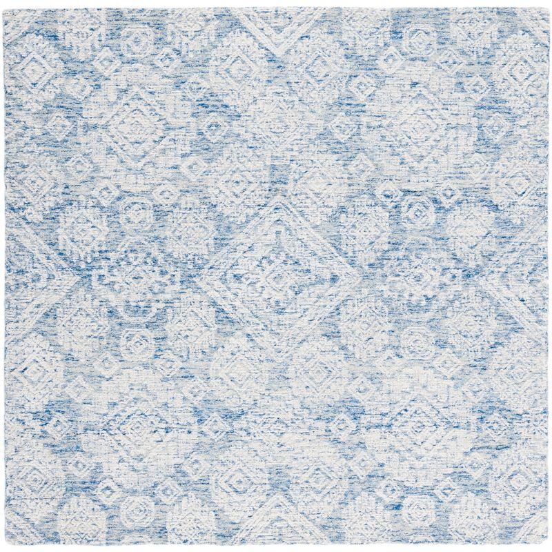 Handmade Blue Wool Square Tufted Area Rug