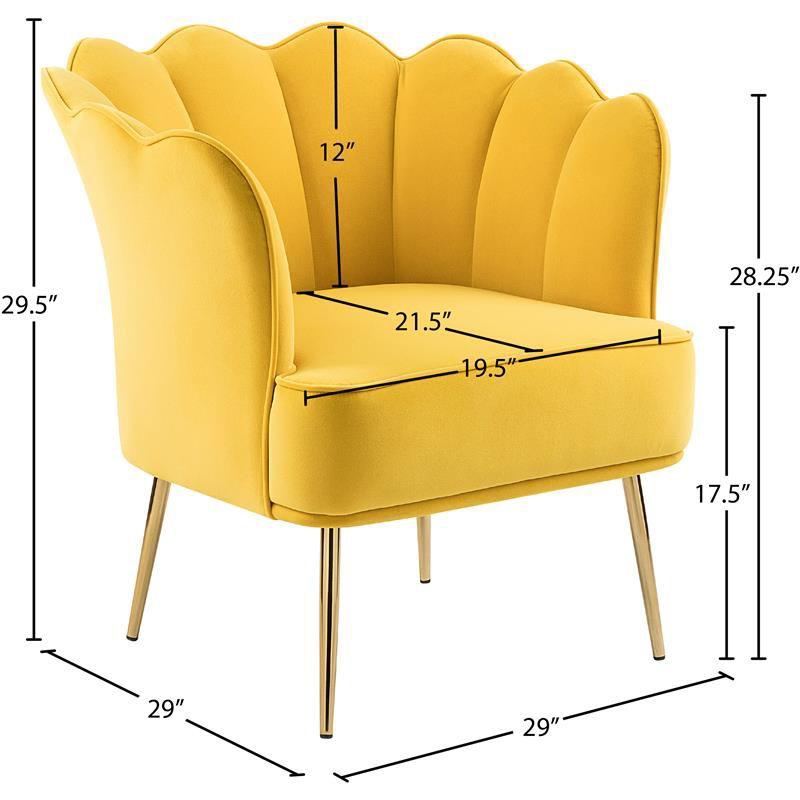 Meridian Furniture Jester Yellow Velvet Accent Chair with Gold Iron Legs