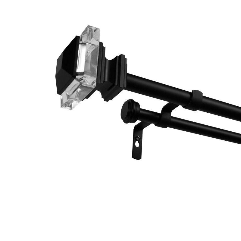 Matte Black Double Curtain Rod with Acrylic Finials, 36-72"