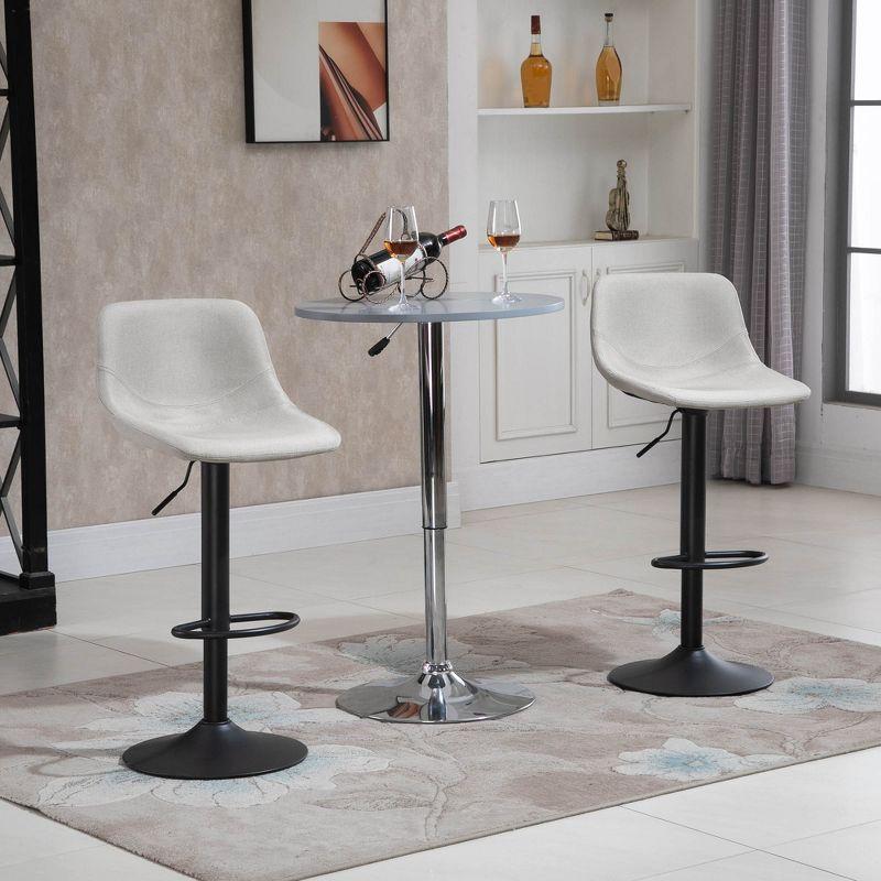 Cream White Adjustable Swivel Bar Stools with Metal Base, Set of 2