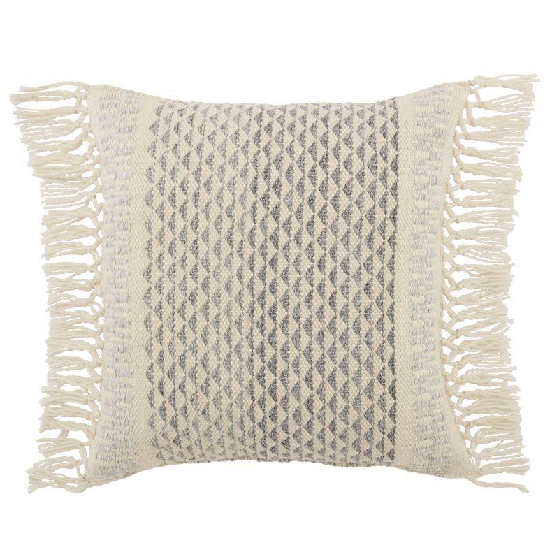Boho Tasseled Geometric Gray Poly-Filled 18" Square Pillow