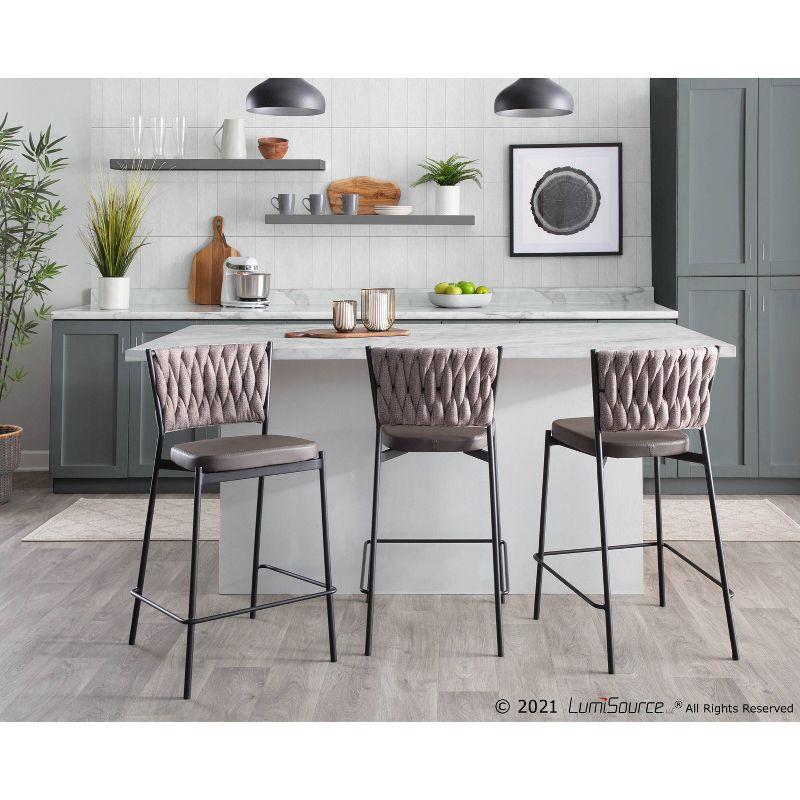 Braided Dark Gray Faux Leather and Metal Swivel Counter Stools