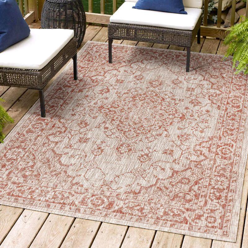4'x6' Rozetta Boho Medallion Textured Weave Indoor/Outdoor Area Rug, Red/Taupe - JONATHAN Y