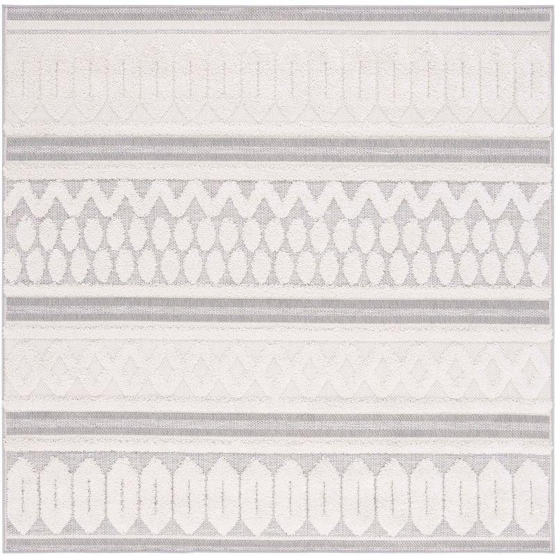 Ivory Geometric Square Synthetic Indoor/Outdoor Rug