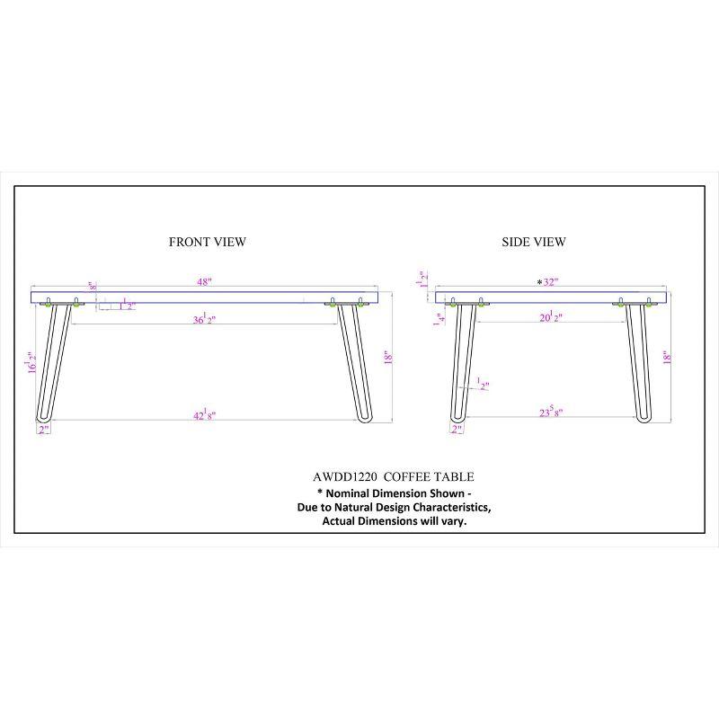 Alaterre Furniture 48" Hairpin Natural Brown Live Edge Large Coffee Table: Acacia Wood, Nylon Floor Protectors