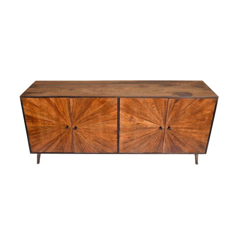 The Urban Port 65" Mango Wood Sideboard Buffet Cabinet Console 2 Door Sunburst Warm Brown