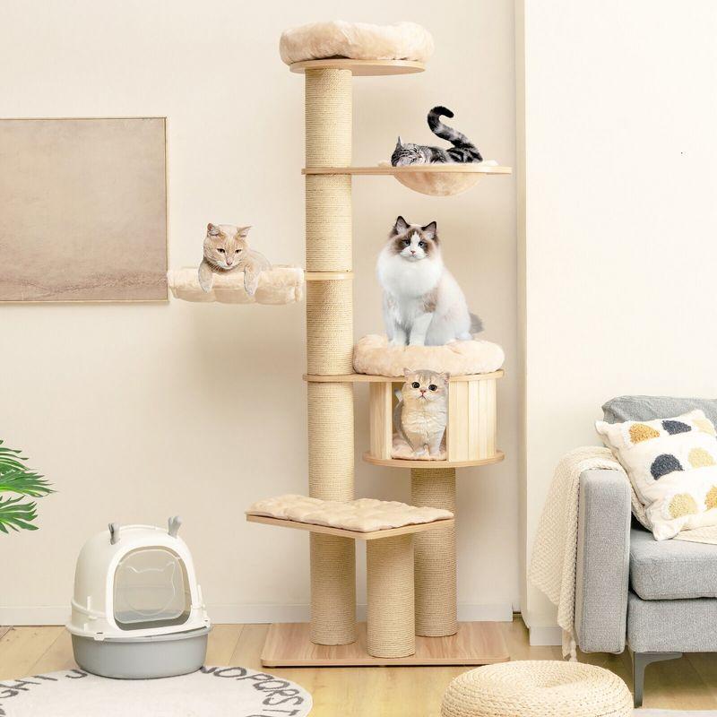 Beige Multi-Level Cat Tree Tower with Hammocks and Condos