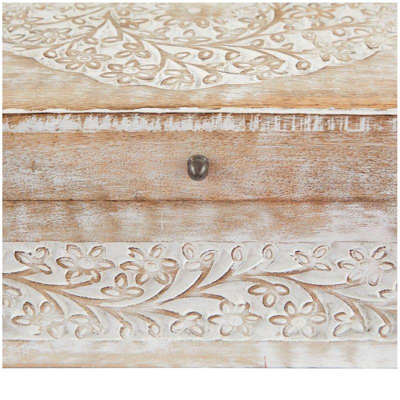 Set of 3 Whitewashed Mango Wood Carved Lidded Boxes