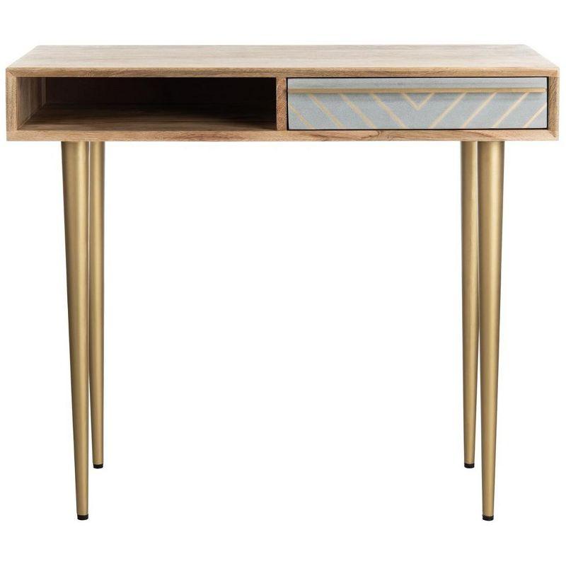 Leni Transitional Home Office Desk with Chevron Brass Inlay