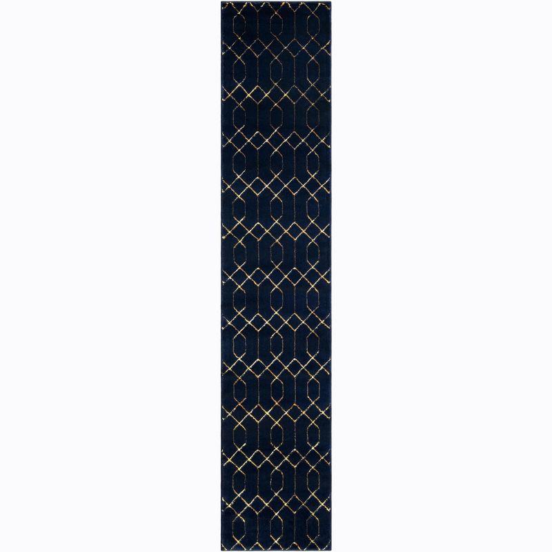 Glam Navy Blue Gold Area Rug
