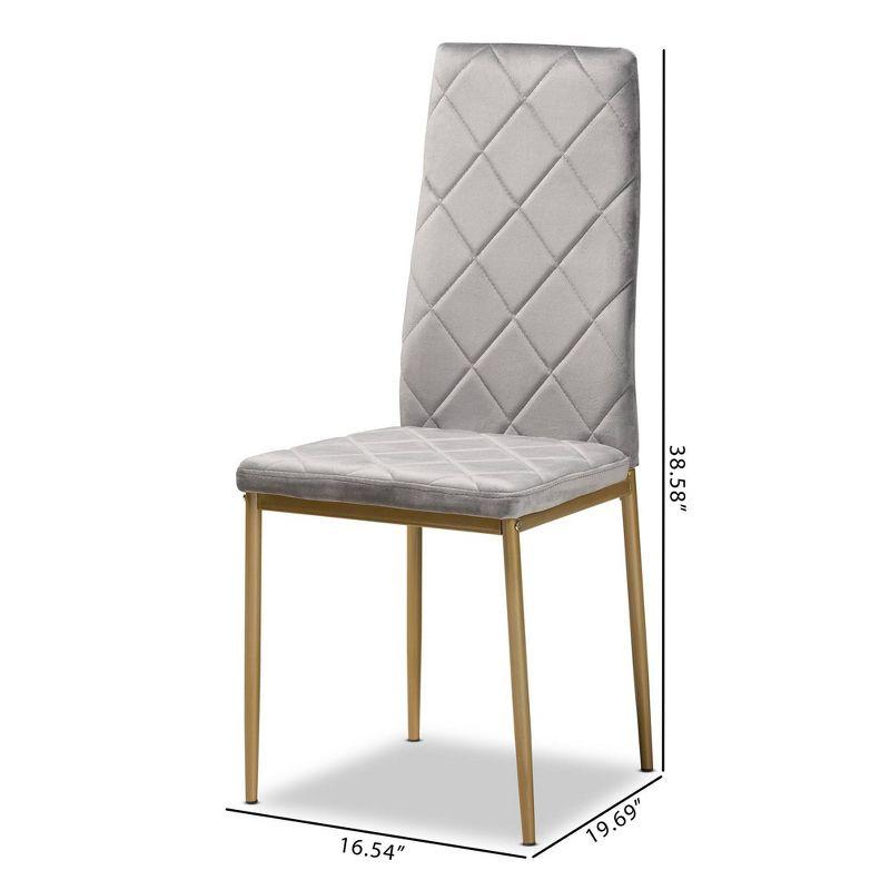 4pc Blaise Velvet Fabric Upholstered and Metal Dining Chair Set Gray/Gold - Baxton Studio