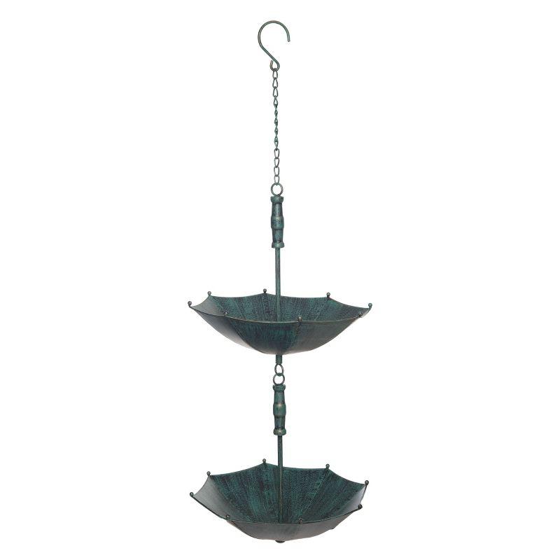 Blue Patina Metal Double Umbrella Hanging Bird Feeder