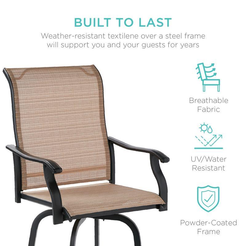 Best Choice Products Set of 2 Outdoor Swivel Bar Stools, Patio Barstool Chairs w/ 360 Rotation, All-Weather Mesh - Tan