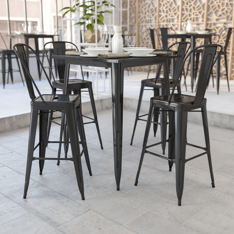 Flash Furniture Commercial Grade 31.5" Square Black Metal Indoor-Outdoor Bar Height Table