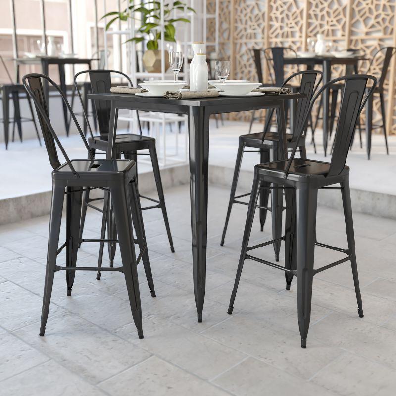 31.5'' Square Black Metal Indoor-Outdoor Bar Height Table