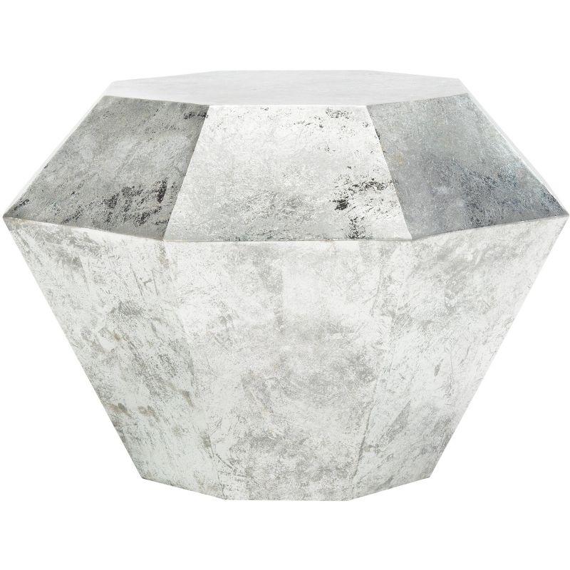 Transitional Octagonal Metal Accent Table in Antique Silver