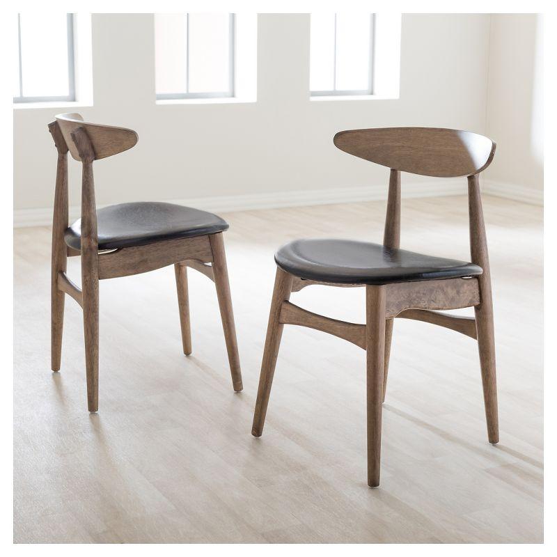 Set of 2 Edna Mid-Century Modern Dining Chairs: Black Faux Leather & Oak - Baxton Studio