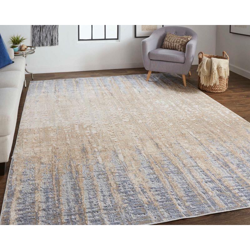 Ivory and Blue Abstract Synthetic 3x5 Area Rug