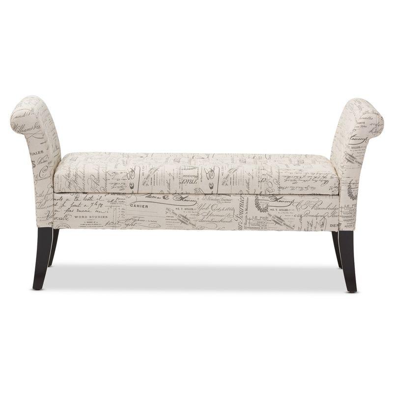 Baxton Studio Avignon Script - Patterned French Laundry Fabric Storage Ottoman Bench : Upholstered Rectangular Seating, No Assembly Required