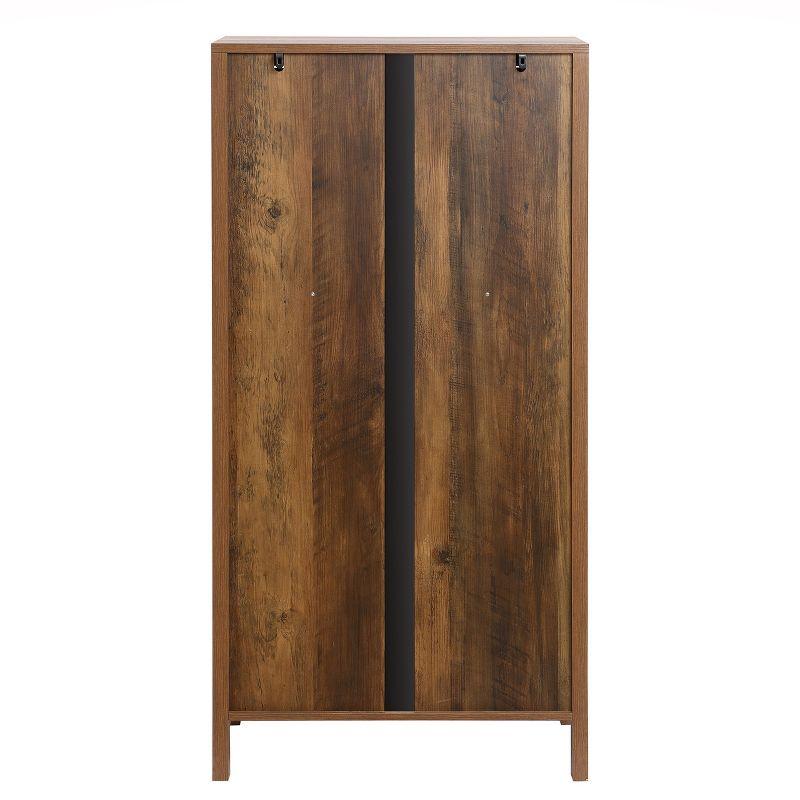 LuxenHome Natural Wood Glass Doors 47.25" H Accent Curio Storage Cabinet Brown