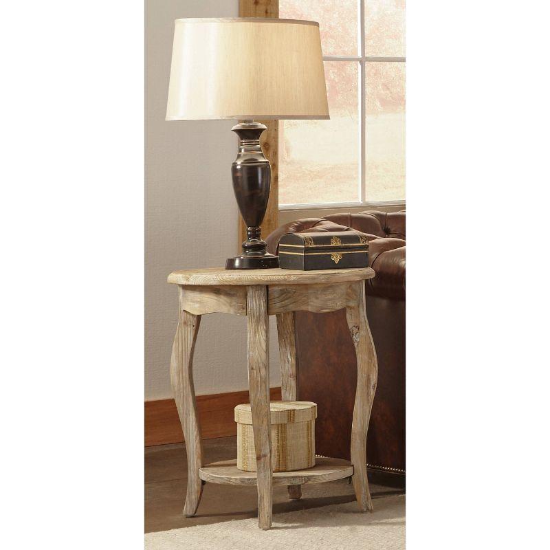 Alaterre Furniture Round End Table Driftwood Brown: Wood Accent Table with Shelf, 24-Inch Height