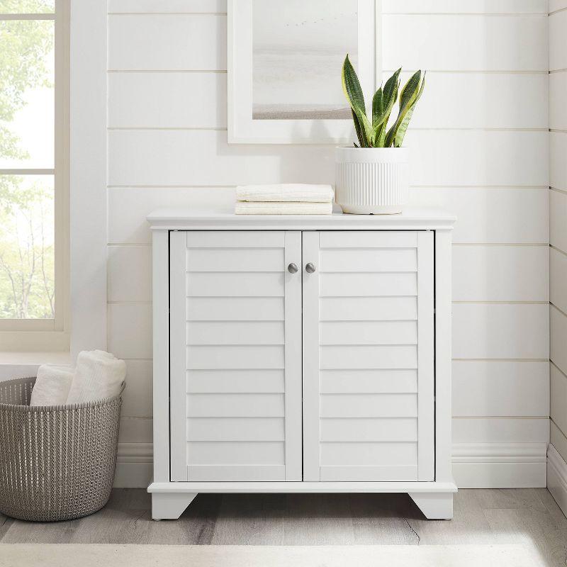 White Faux-Louvered Living Room Cabinet with Adjustable Shelving