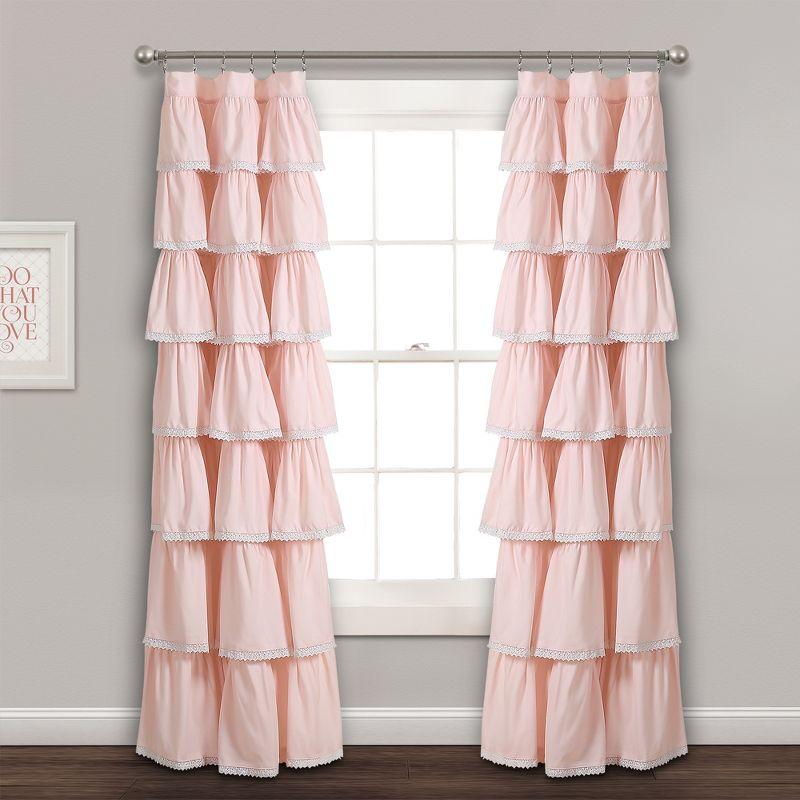 Lace Ruffle Polyester Semi Sheer Curtain Panel