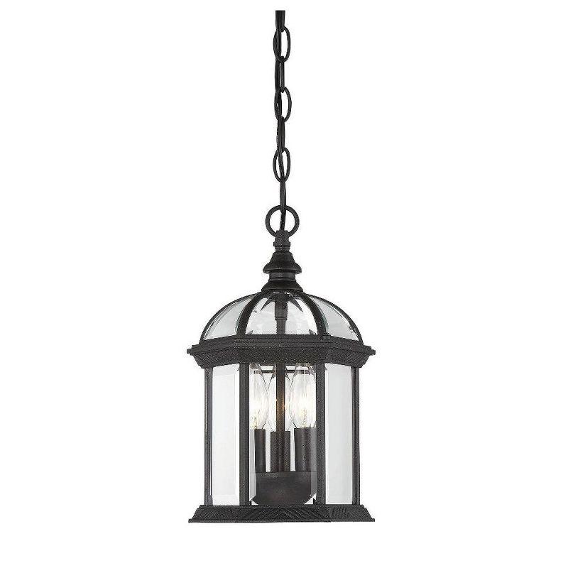 Kensington Textured Black 3-Light Outdoor Pendant with Clear Glass