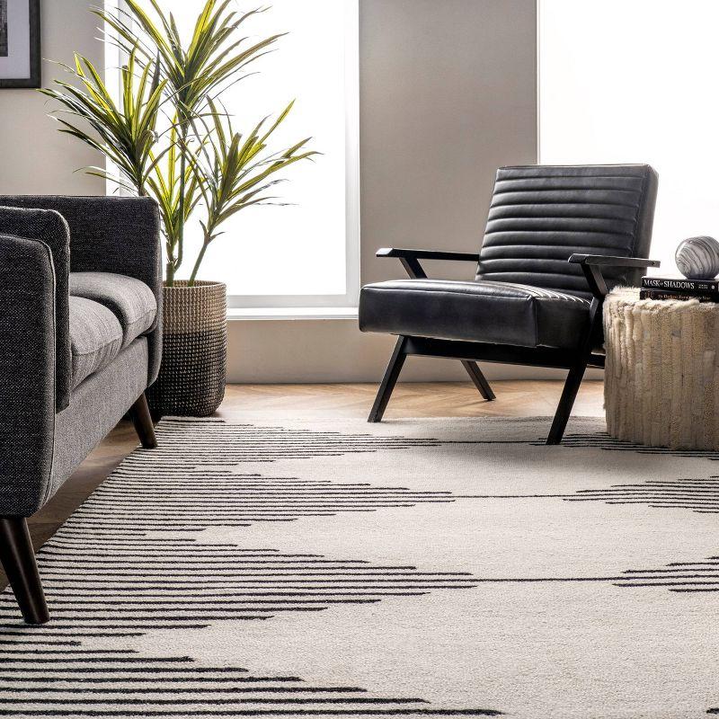 6'x9' Flynn Handmade Contemporary Wool Area Rug Ivory - nuLOOM: Geometric Pattern, Low Pile, Indoor Use, Canvas Backing