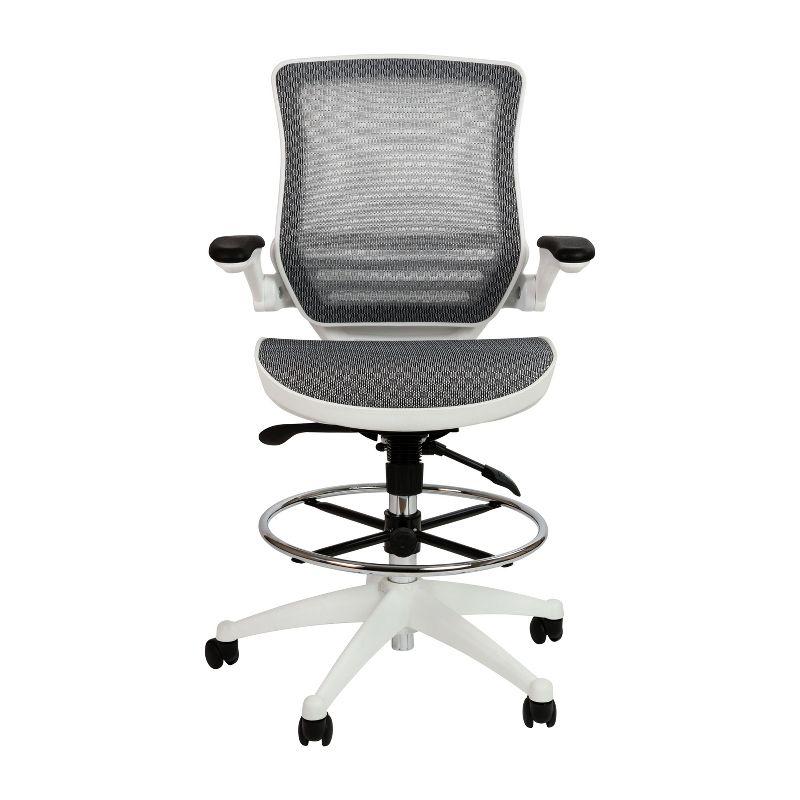 Emma and Oliver Mid-Back Transparent Mesh Drafting Chair with Flip-Up Arms